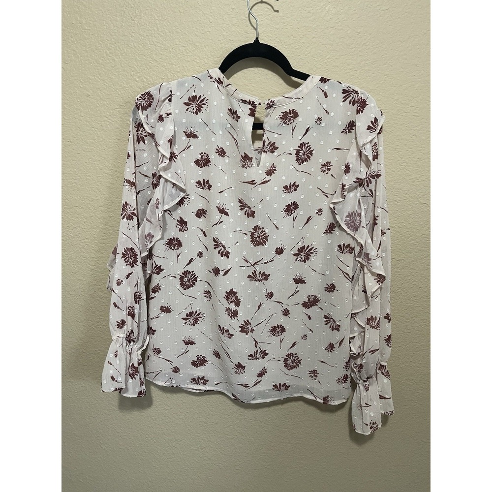 Skies Are Blue Floral Dot Ruffle Sleeve Blouse Cream Pink Small - Picture 10 of 10
